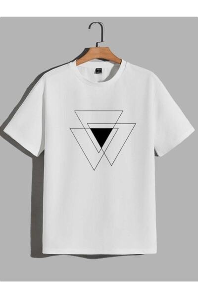Pink Sky Unisex Minimal εμπριμέ ασπρόμαυρο μπλουζάκι Oversize