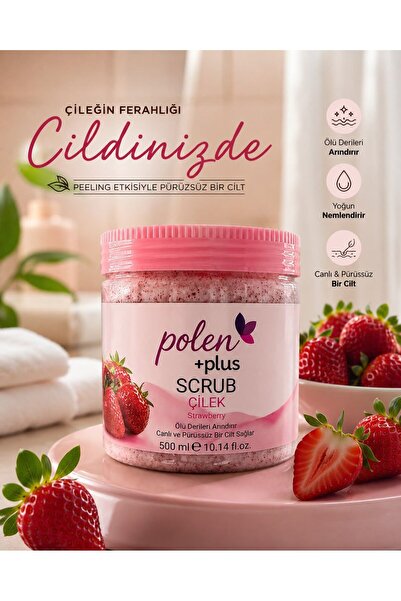 PolenPlus Çilek Özlü Yüz Vücut Peeling Scrub 500 ML