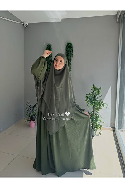 Yüsra Collection طقم Ayrobin من قطعتين، فستان وخمار Soufflé طويل