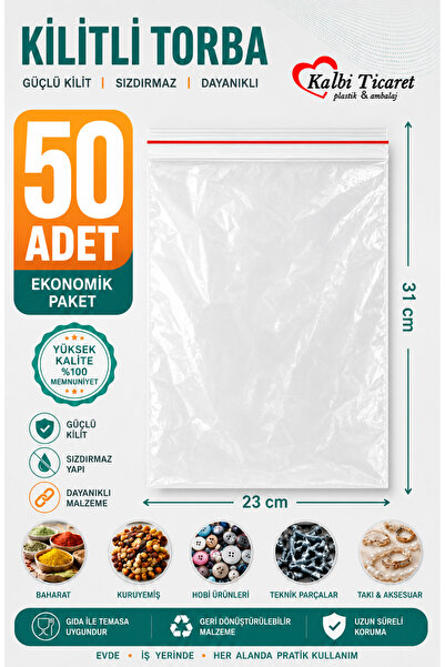 Kalbi Ticaret Kilitli Torba 23x31 Cm 50'li Kilitli Buzdolabı Poşeti Şeffaf Na...