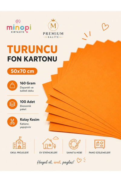 Minopi Orange Background Cardboard 50X70 cm 100 Pack 160 Gr Colored Backgroun...