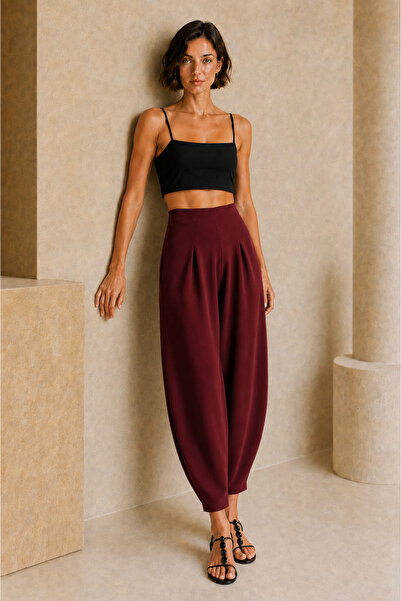 NOA LİNE Pantaloni tip balon din țesătură crep scuba, culoare burgundy, model...