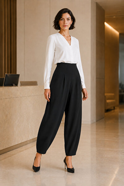 Generic Brand Pantaloni Shalwar din Lycra cu croială largă și talie elastică