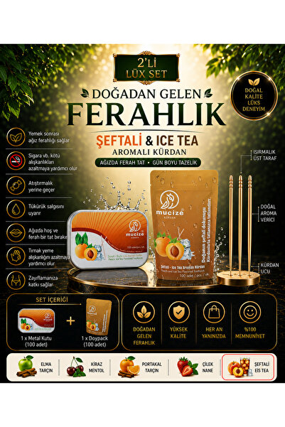2"li Set Şeftali-buzlu Çay Aromalı Kürdan Metal Kutu Doypak