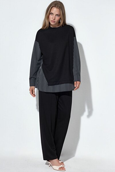Hiccup Bdart Striped Long Collar Two-Piece Set