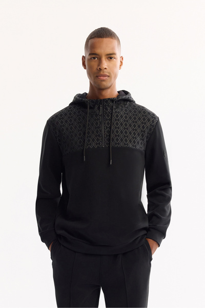 Avva Erkek Siyah Kapüşonlu Soft Touch Baskılı Regular Fit Sweatshirt A52Y1283