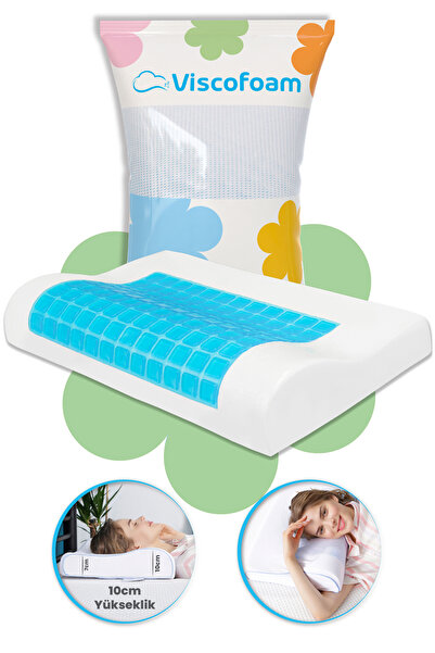 Viscofoam Terletmeyen Boyun Destekli Ortopedik Yastık Jelli Visco Yastık - 57...