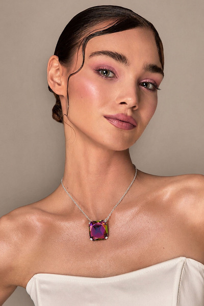 TAKIŞTIR Silver Color Stone Detailed Design Evening Dress Necklace