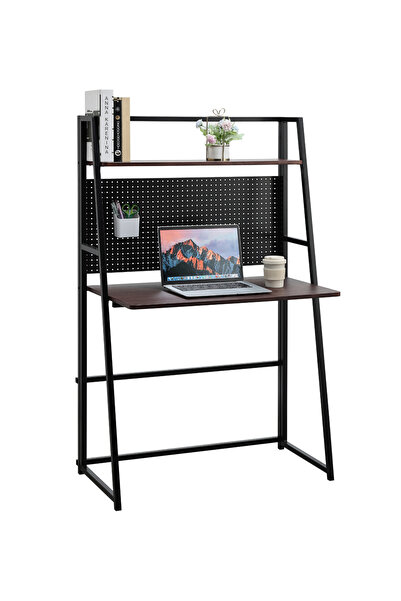 Lawazim Folding Table 85x42x138cm - 2 Tier Desk with Shelf Pegboard and Iron ...
