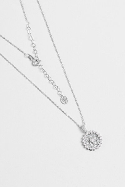 So CHIC... Beyaz Taşlı 18 Ayar Beyaz Altın Kaplama 45 Cm Gümüş Minimal Kolye