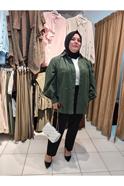 Haki full taşlı tesettür Gömlek