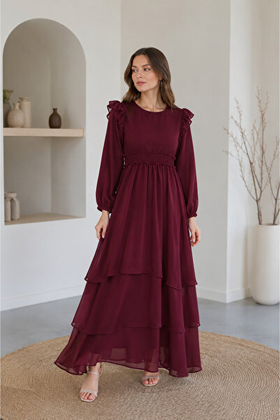 Libas lab Zeenah- Timeless Chiffon lined frill trim layered hem dress with la...