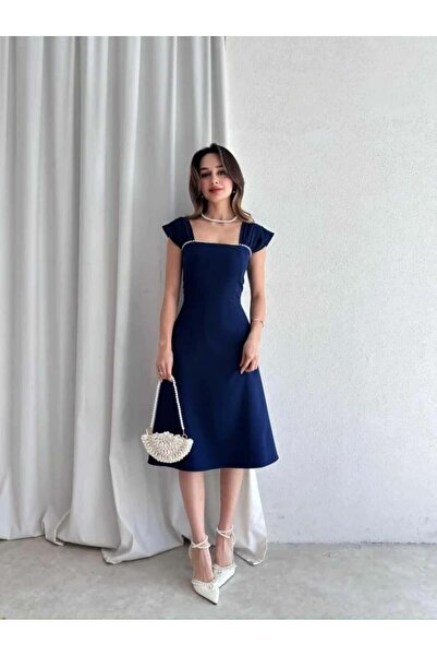 MODA DURAĞI Sıralı İncili Midi Elbise