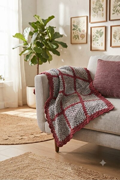 eL&Ma Design El Örgüsü Tek Kişilik Patchwork Tam Boy Kalın Battaniye