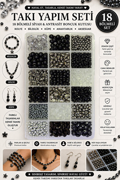 By MO Accessories 18'li Kutuda Siyah Onyx Doğal Taş Boncuklarla Takı Yapma Ho...