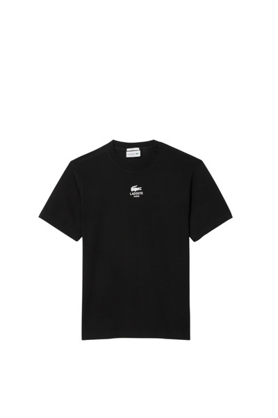 Lacoste Signature Print Paris Unisex Siyah T-Shirt