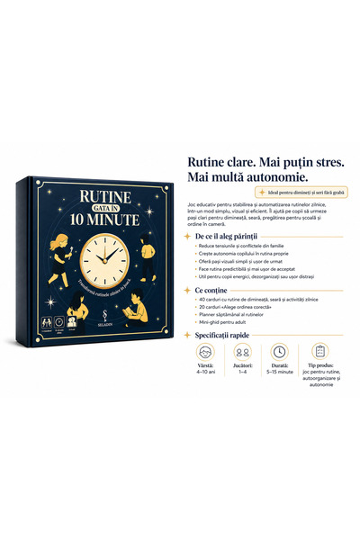 SELADIN Joc educativ, Seladin, Rutine Gata in 10 Minute, autonomie, cooperare, 3-8 ani