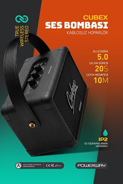 POWERWAY Cubex Bluetooth Hoparlör 40W Güçlü Ses, IPX2 Suya Dayanıklı, 20 Saat...
