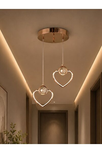 EY-EL TASARIM İKİLİ KALP 3 RENK MODLU KRİSTAL TAŞLI LEDLİ SARKIT AVİZE