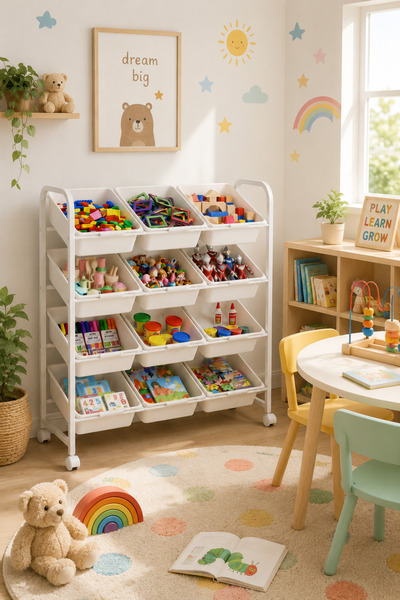 Shangxing 4-Tier Kids Toy Organizer with 12 Removable Bins, Deluxe Storage Ra...