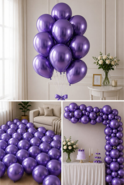 Parti dolabı 5 Pieces 1st Quality Purple Colored Shiny Chrome Metallic Mirror...
