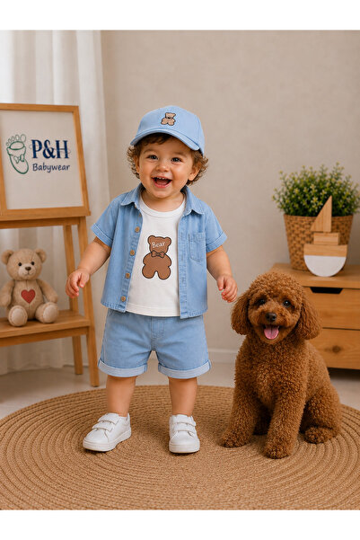 P&H BABYWEAR طقم صيفي للأطفال الأولاد مكون من 4 قطع من قماش الدنيم الليكرا مع...