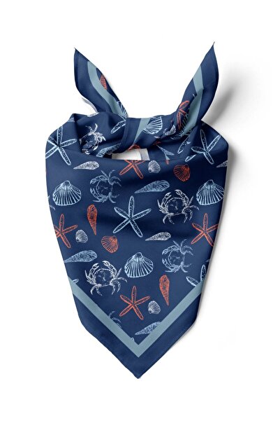 Vissona Violla Kadın Lacivert Shell Desenli 50x50 Bandana