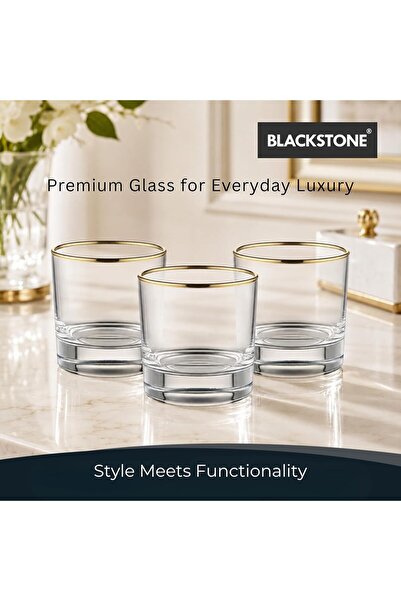 Blackstone Short Tumbler Glasses 3 PCS Set, 300ml Gold Rim Drinking Glass Cup...