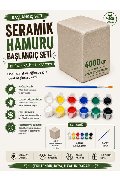 O&S Oyun ve Sanat Eğlen-Üret Seramik Hamuru Başlangıç, Kil Çamuru Seti, Doğal...