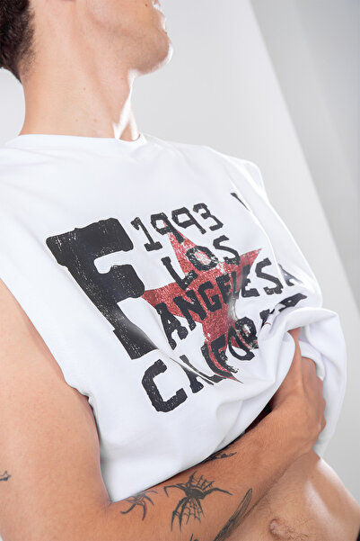 Sekizbiraltı California Printed White Zero Sleeve T-Shirt