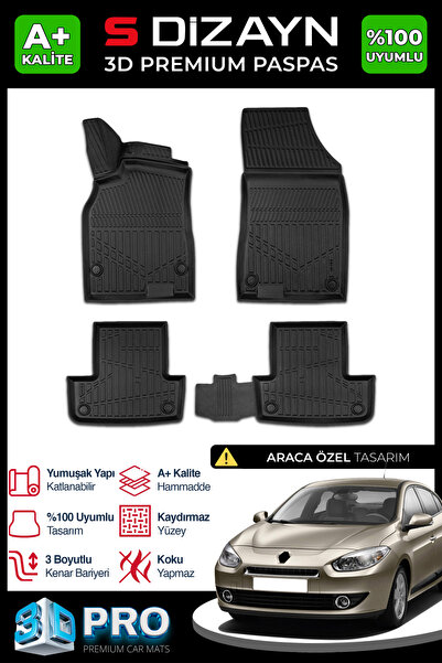 S Dizayn S-Dizayn Renault Fluence 3D Pro Havuzlu Paspas 2010-2016 A+ Kalite 3...