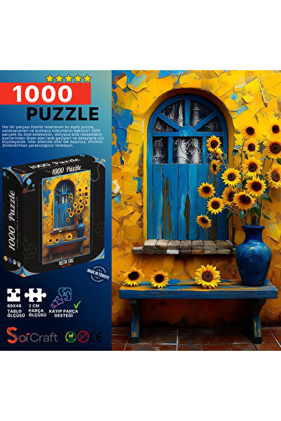 Soi Craft 1000 Parça Puzzle Mavi Kapı ve Ayçiçekleri Rustik Sanat #6523