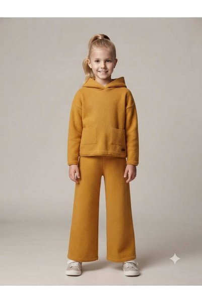Hilal Akıncı Kids Kız Çocuk Kapüşonlu Cepli Sweatshirt Triko Pantolon 2'li Takım