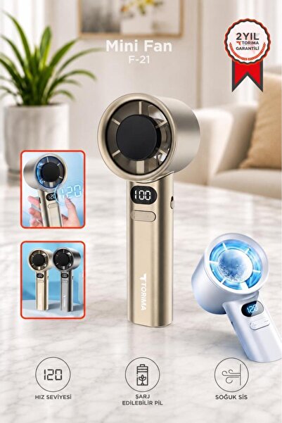 Torima F-21 Altın Dijital Ekranlı 120 Hız Ayarlı Taşınabilir Mini Fan