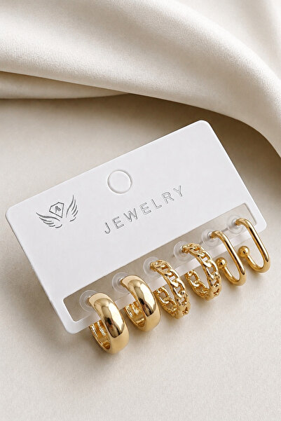 6-Piece Patterned Gold Ring Women's Earrings Set
