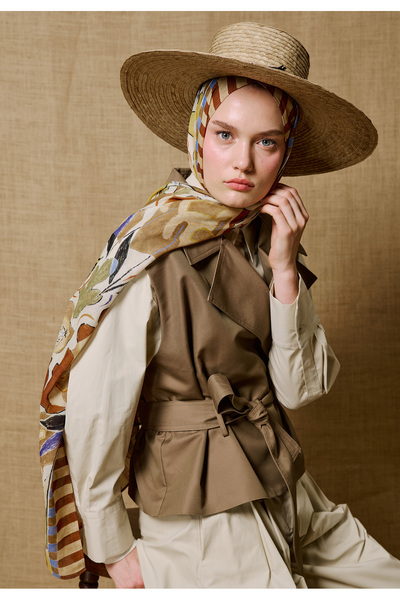 Freshscarfs Art in Flora Pattern Hemp Viscose Shawl Tile