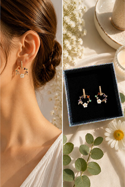 PULİNİN DÜKKANI Colorful Flower Figured Hoop Earrings – Elegant Women's Earri...