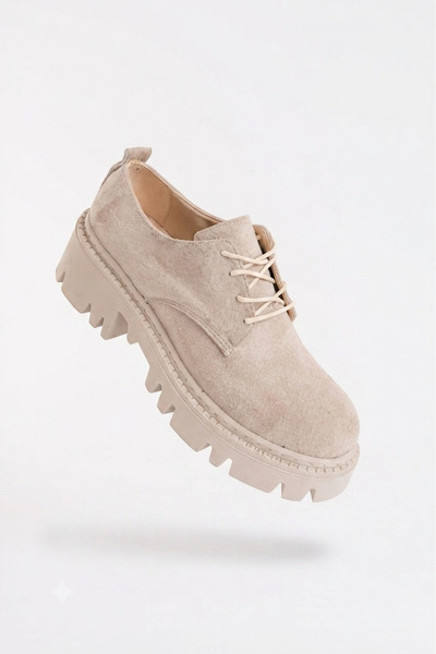 Zerenyus ZRİN-754 Premium Μπεζ σουέντ ορθοπεδικό loafer με κορδόνια και ψηλή ...