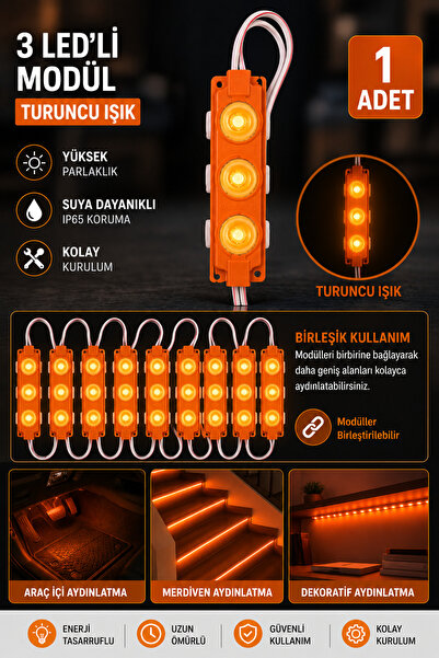cabbaroğlu ticaret 3 Çipli Ayak Altı LED Modül Seti 12V Araç İçi Ambiyans Ayd...