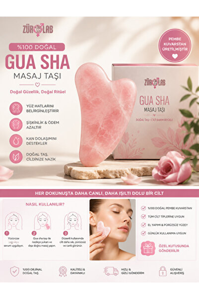 Züro Lab Pembe Kuvars Doğal Taş Gua Sha Masaj Taşı – Yüz ve Boyun Bakım Taşı