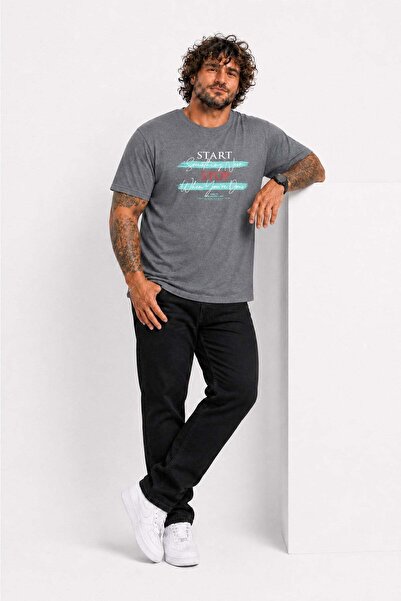 Starbattal Tricou cu gâtul rotund pentru bărbați Start Stop 25178 ANTRACIT ME...