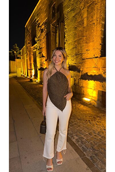L&C Collection Simli Sırt Dekolteli Bağlamalı Bluz