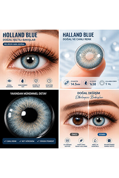 Satfinder MAVİ HOLLADN BLUE ÇİZGİLİ GÖZ LENSİ NUMARASIZ BATMA YANMA YAPMAZ YU...