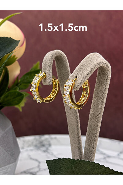 XUPING JEWELRY Kadın Çelik Altın Renk Kaplama Baget Taşlı Halka Küpe (1,5x1,5cm)