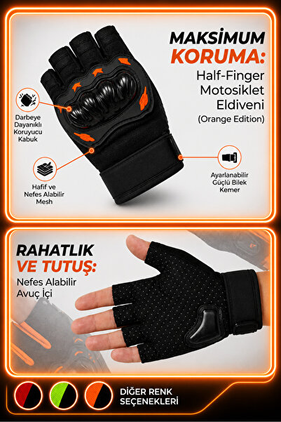 BELCO-TECH Unisex Korumalı Yarım Bisiklet Motosiklet Eldiveni Parmaksız Refle...