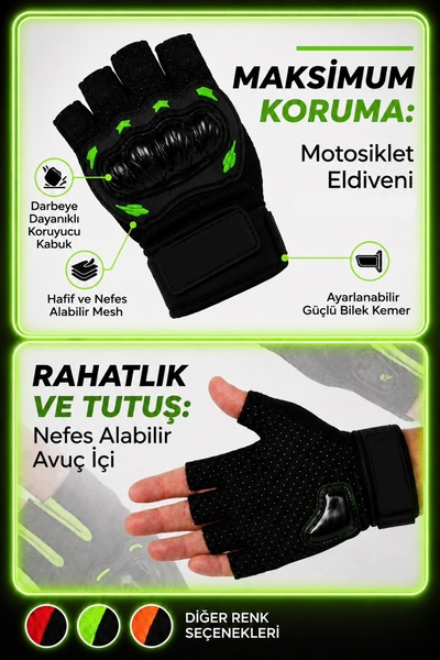 BELCO-TECH Motosiklet Eldiveni Motorcu Eldiveni Parmaksız CE EN-13594 Sertifi...