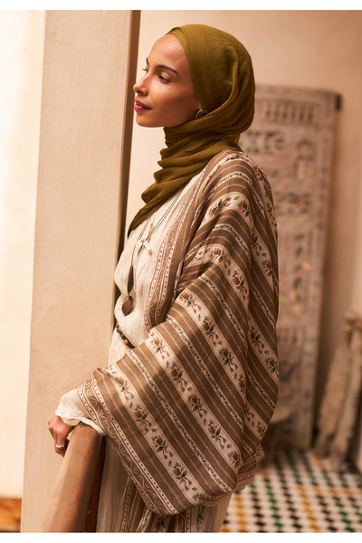 Freshscarfs Floral Lines Desen Soft Viskon Şal Vizon
