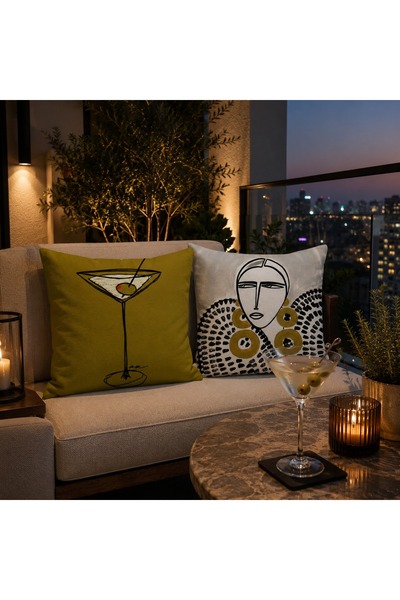 Piloji Modern Art Throw Pillow Cover 43X43 cm Digital Printed Abstract Drawin...