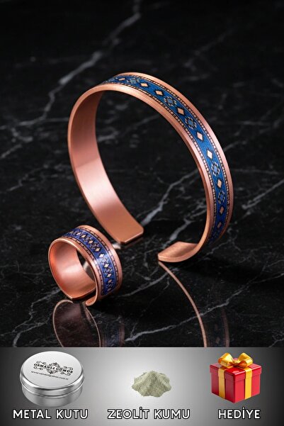 OSMANLI GÜMÜŞ Women's Copper Bracelet Ring Set - Lola Model Special Edition M...