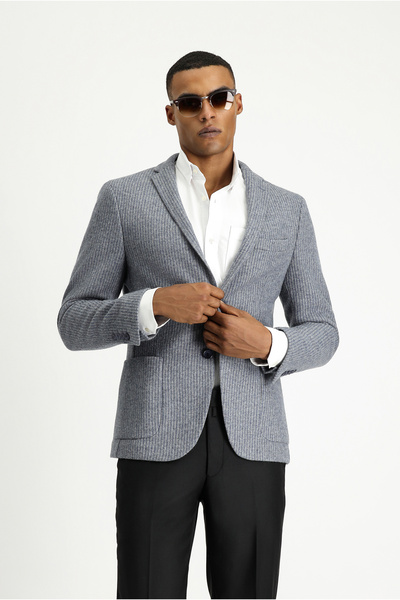 Kiğılı 7 Drop Super Slim Fit Extra Slim Fit Wool Striped Sports Knitted Jacket